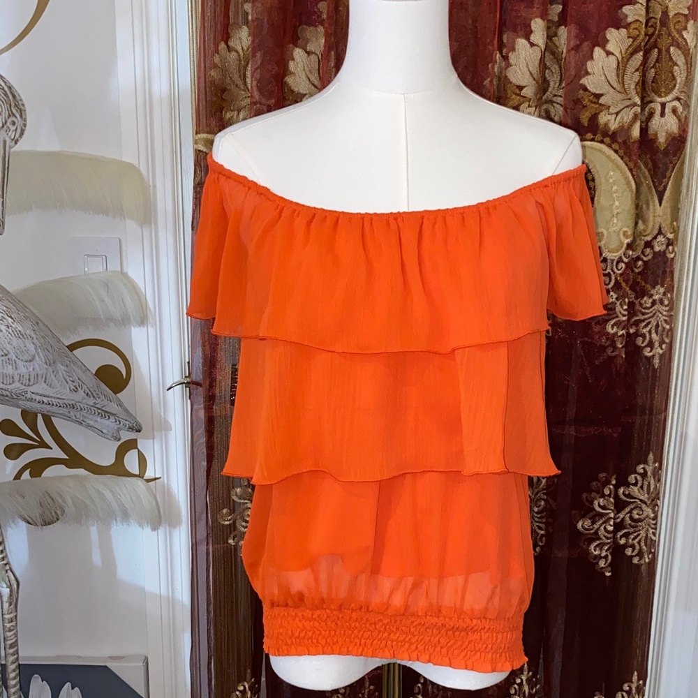 Vibrant Orange Ruffle Blouse - Picture 7 of 17